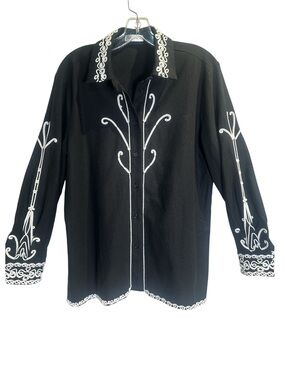 Galita Black Embroidered Button-Front Blazer Jacket